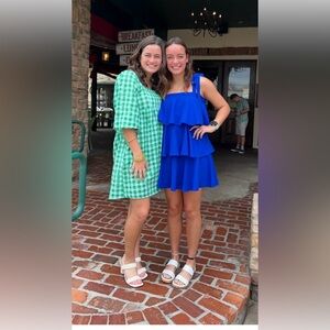 Umgee Green gingham square neck dress size small (4-6)